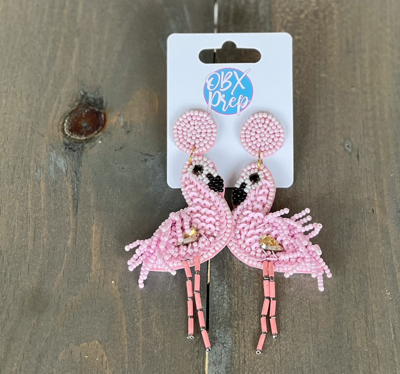 Long Flamingo Seed Bead Dangle Earrings - OBX Prep