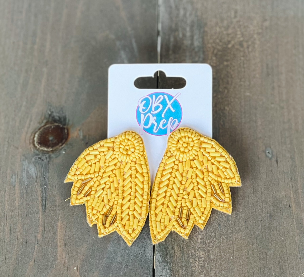 Seed Beaded Feather Felt Statement Earrings - OBX Prep