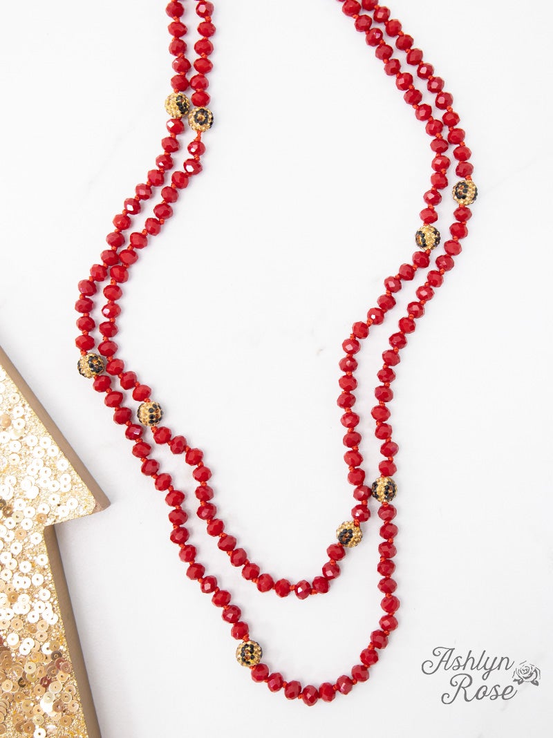 Curious Crystals, 60" Double Wrap Beaded Necklace in Red 8MM