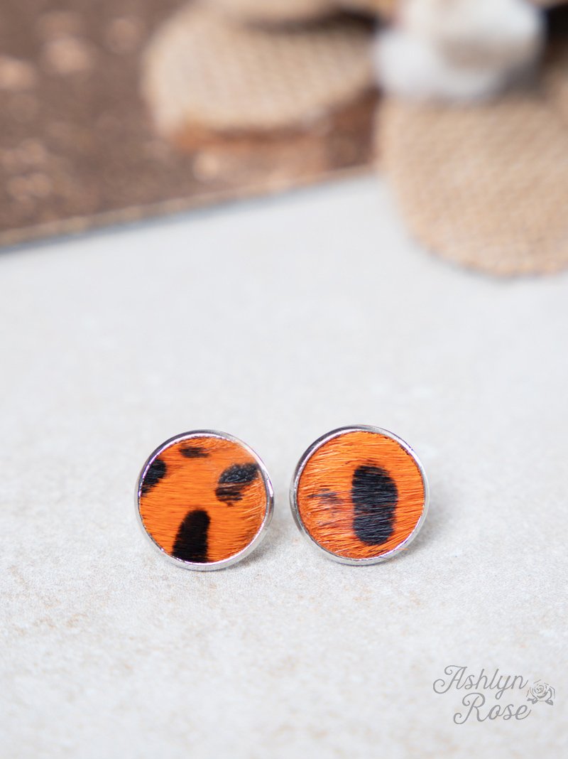 Love in a Little Stud Earrings, Orange Cheetah