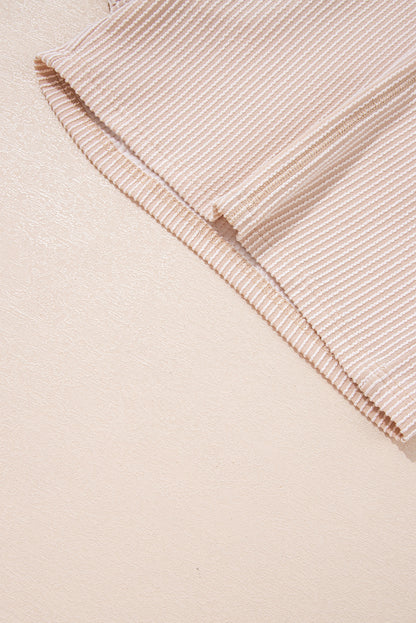 Bright Pink Spiral Ribbed Short Sleeve V Neck Buttoned Romper with Pocket