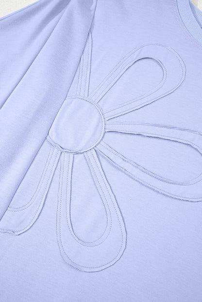 Beau Blue Floral Patched Half Sleeve Tunic Top