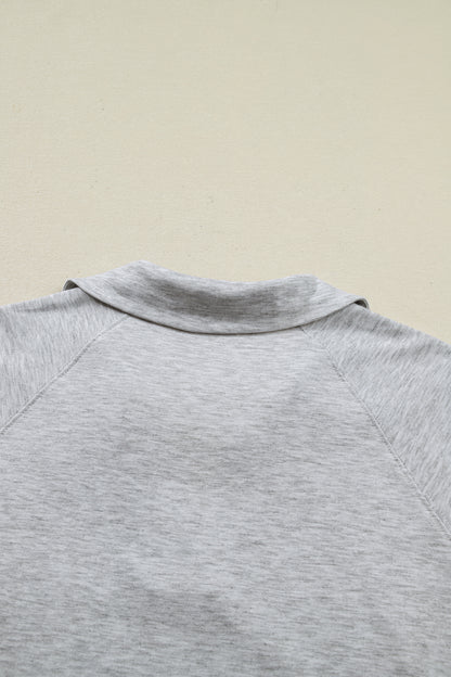 Light Grey Collared V Neck Tee Drawstring Elastic Waist Shorts 2pcs Outfit