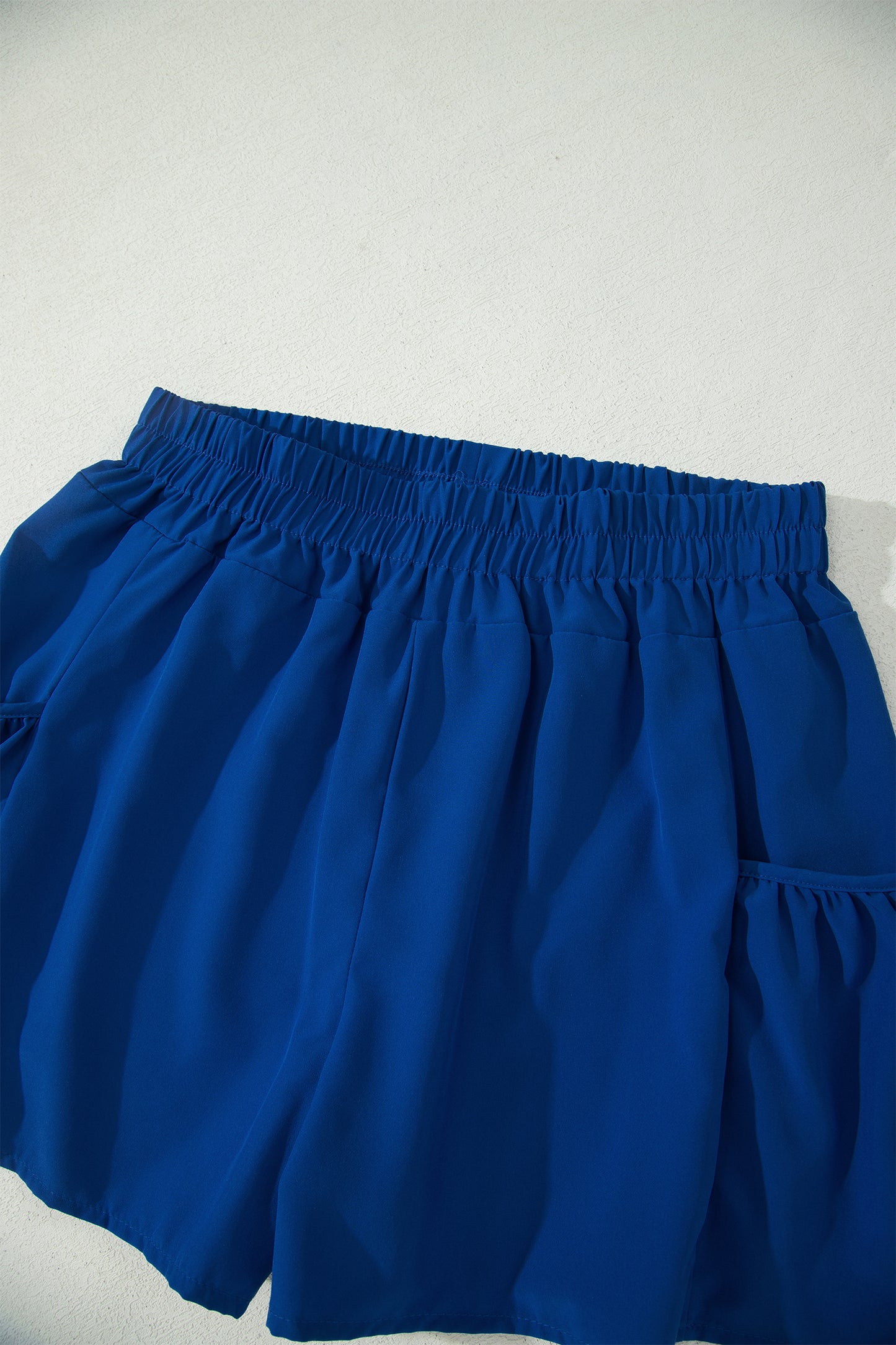 Mist Blue Ribbed Slim Tank Pocketed Wide Leg Shorts Set