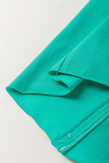 Sea Green Lace Bow Raw Edge Drop Shoulder Casual T Shirt