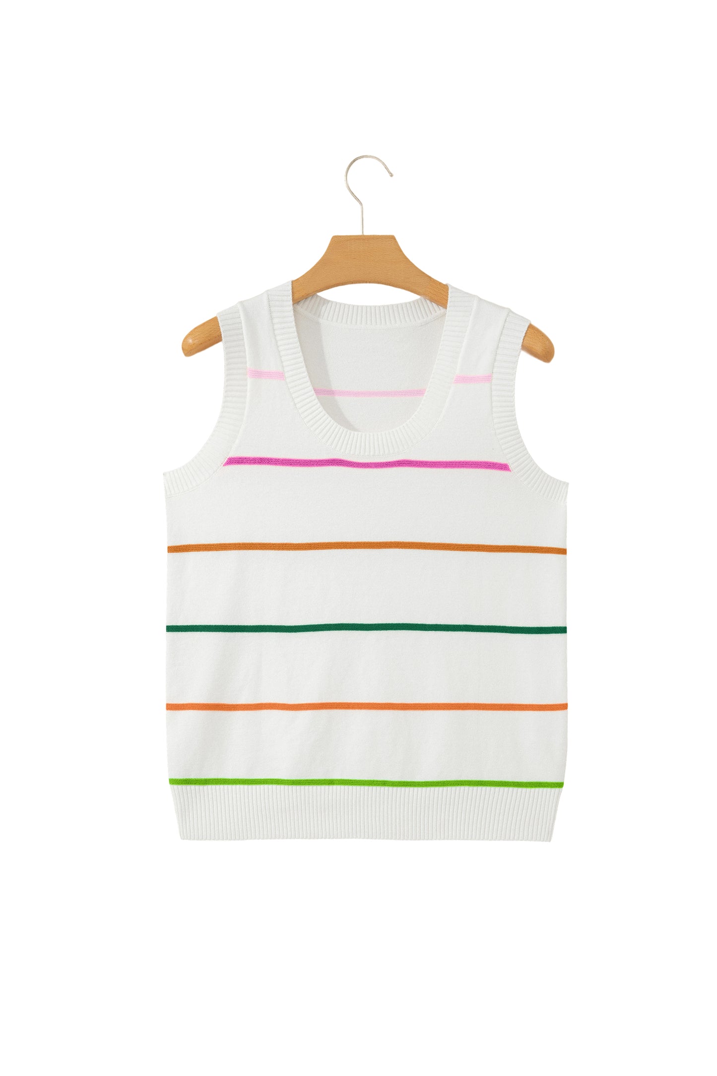 Green Stripe Round Neck Knitted Sweater Tank