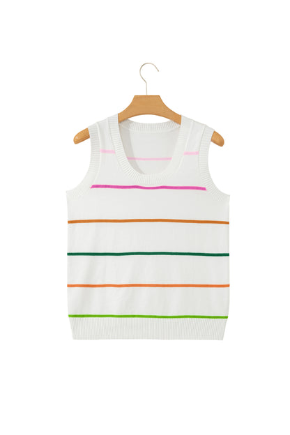 Green Stripe Round Neck Knitted Sweater Tank