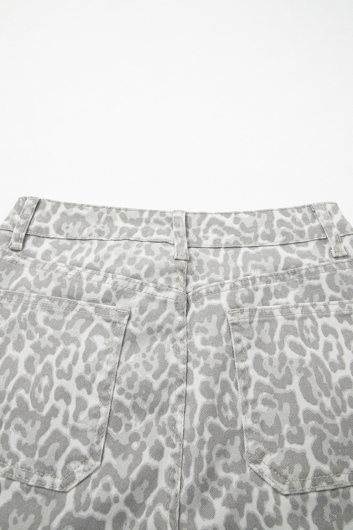 Sky Blue Leopard Frayed Edge Wide Leg High Waist Jeans