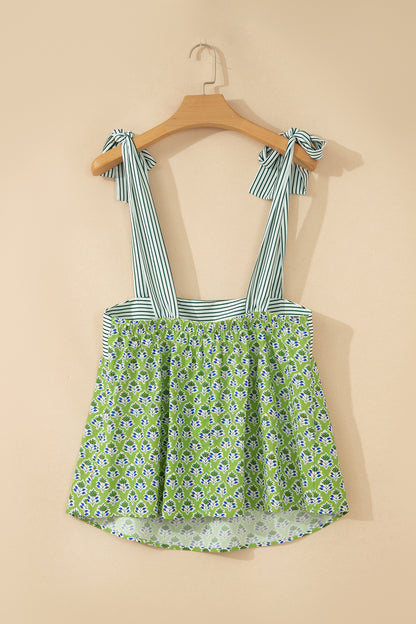 Green Fashion Printed Knot Straps Babydoll Tank Top