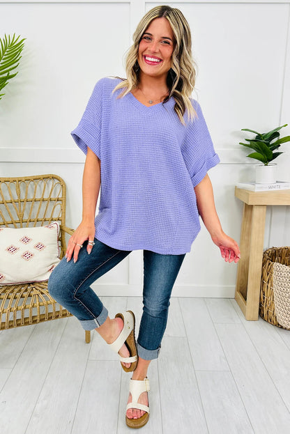 Wisteria Waffle V Neck Short Sleeve Knit Top
