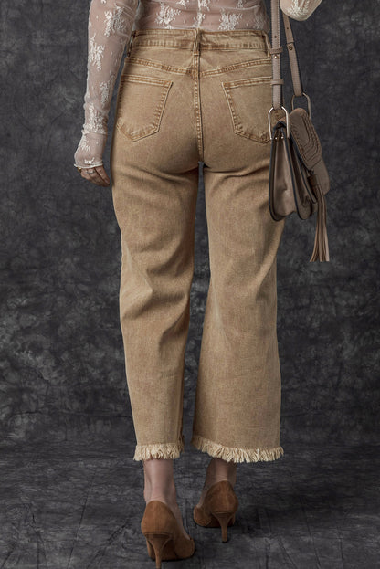 Myosotis Acid Washed High Rise Cropped Wide Leg Jeans