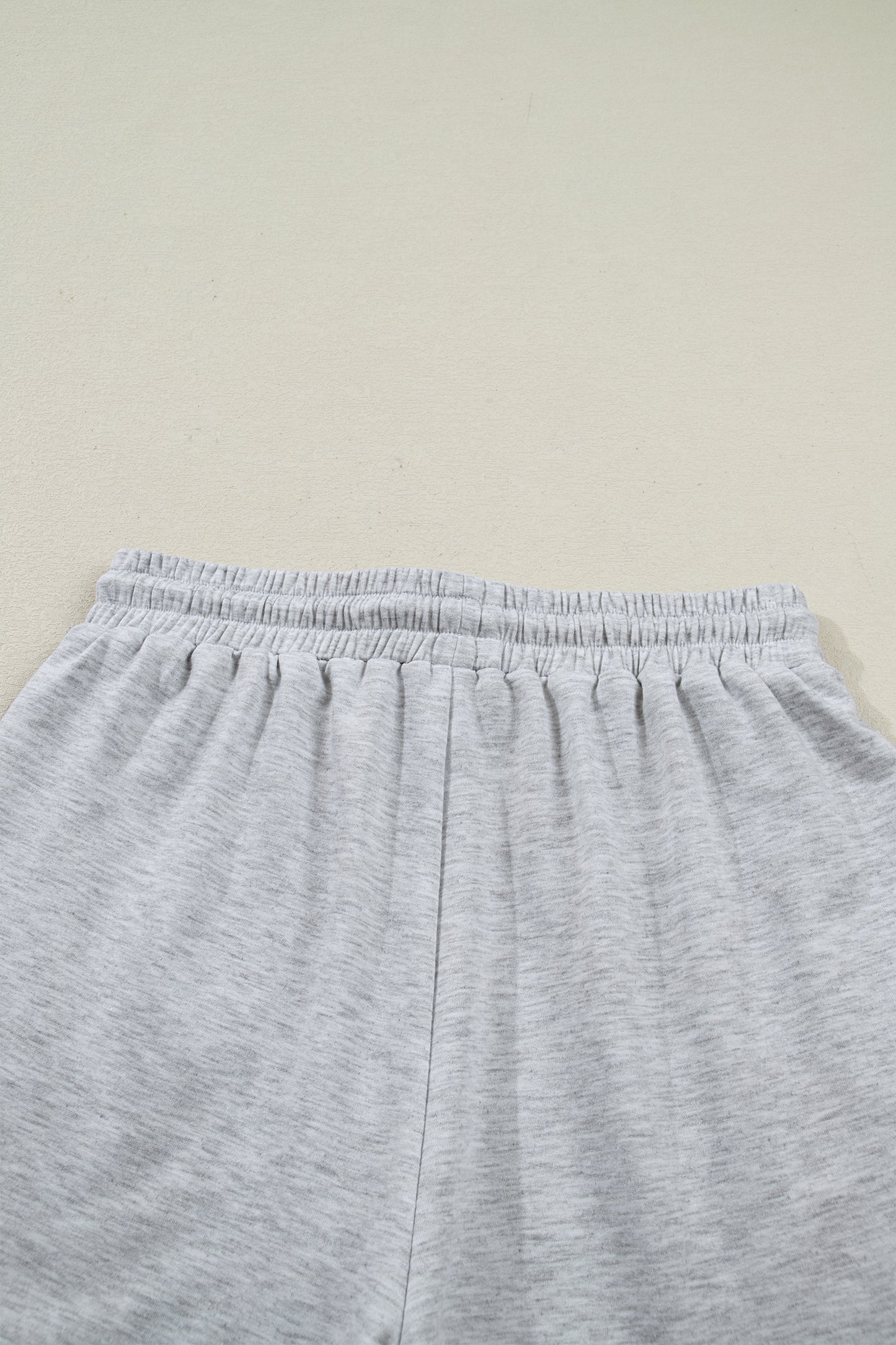 Light Grey Collared V Neck Tee Drawstring Elastic Waist Shorts 2pcs Outfit