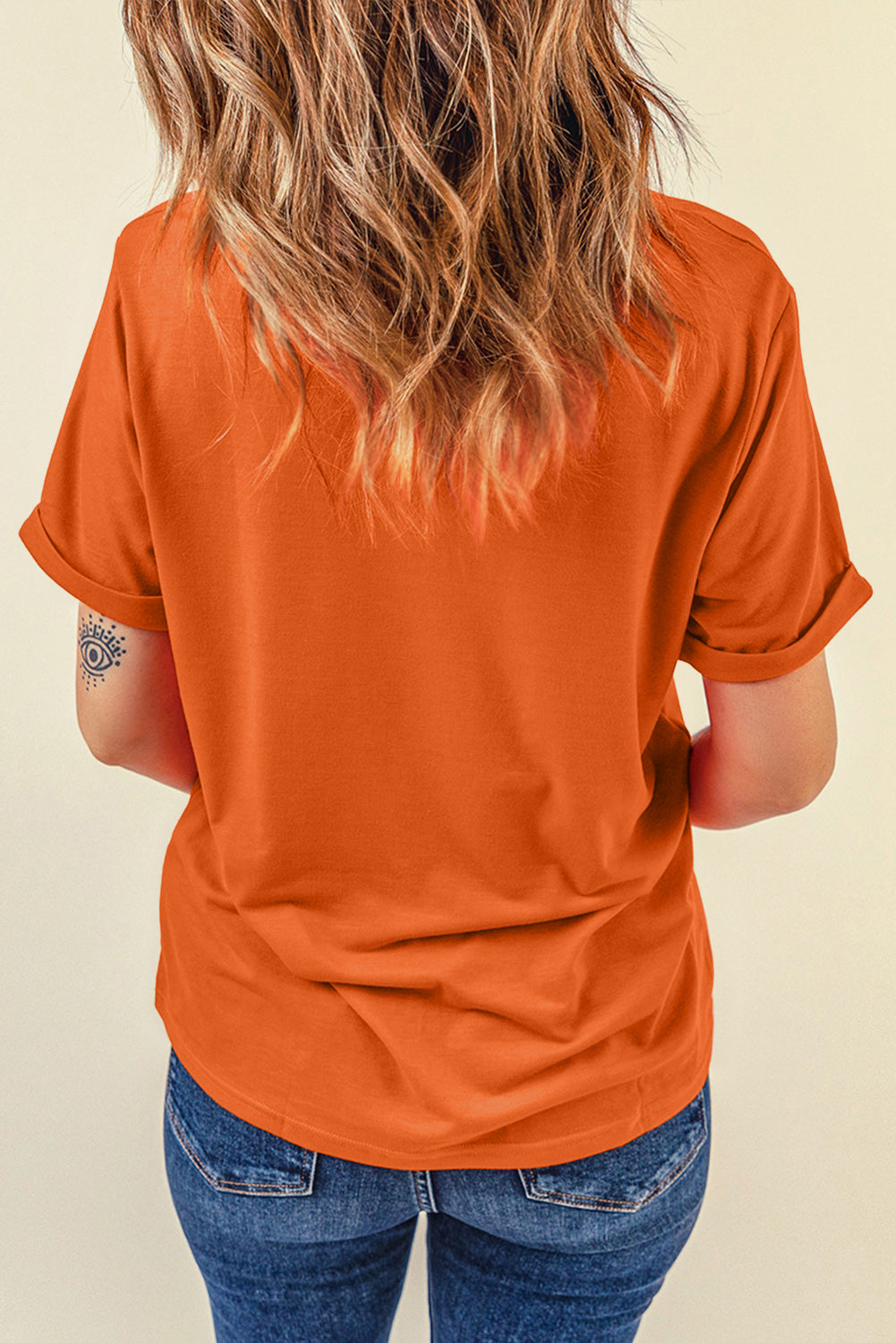 Yellow Cream Casual Plain Crew Neck Tee