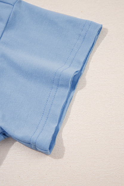 Sky Blue Solid Color Pocketed Raw Edge Babydoll Dress