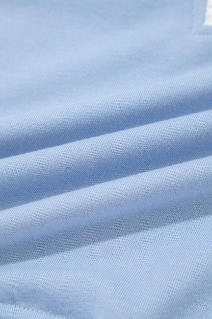 Sky Blue Lace Accent Zipped Collar Short Sleeve Top Sweatpants Set