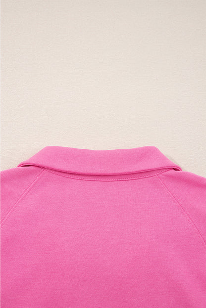 Sachet Pink Solid Color Collared Pullover and Central Seam Pants Set