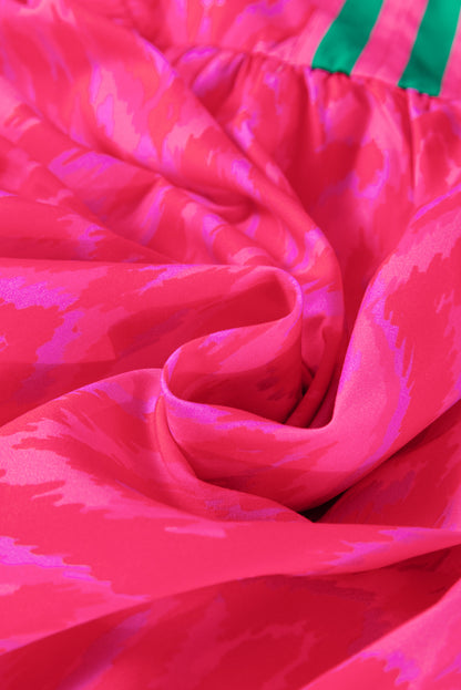 Red Allover Print Contrast Split Neckline Short Puff Sleeve Curvy Dress