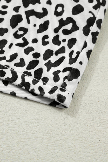 Brown Leopard Print Button Overlap Denim Shorts