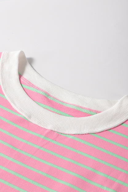 Sachet Pink Striped Crew Neck Cap Sleeve T Shirt