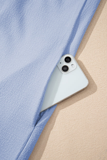 Beau Blue Textured Flutter Sleeve Square Neck Bow Back Mini Dress