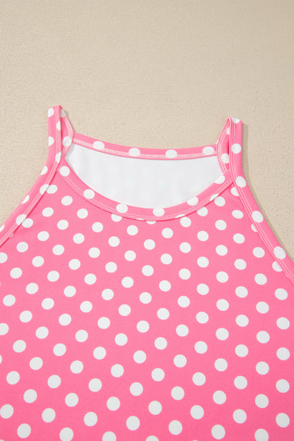Pink Polka Dot Print Slim Tank Loose Pants 2pcs Outfit