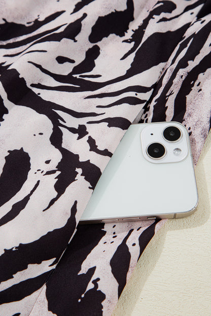 Black Abstract Print Open Back Boho Loose Maxi Sundress