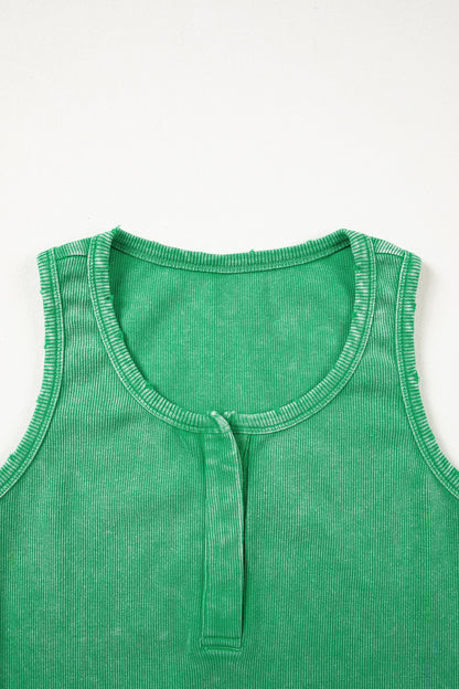 Bright Green Vintage Distressed Ribbed Mineral Wash Tank Top