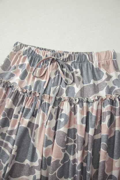 Brown Camo Print Wide Leg Casual Pants