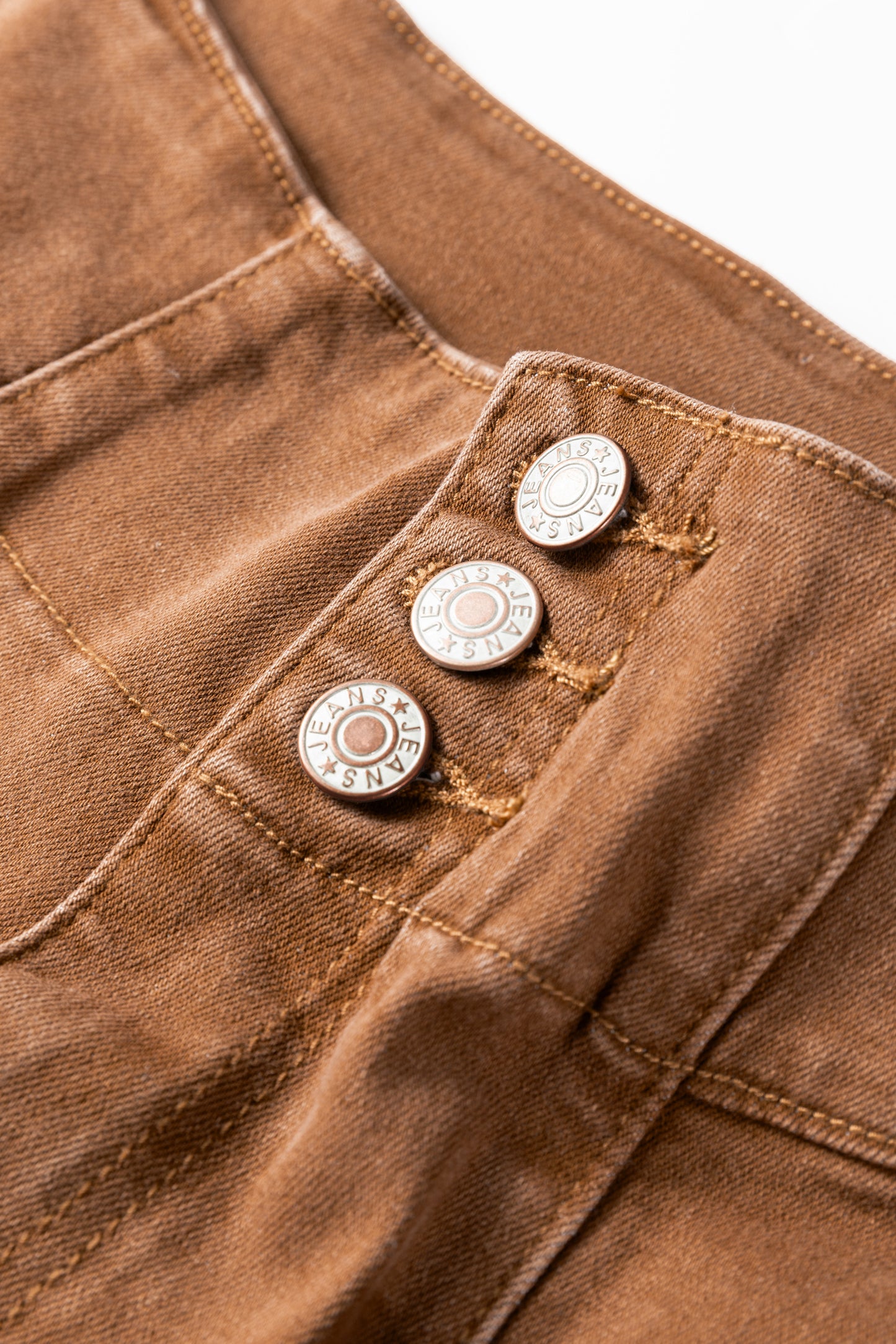 Coffee High Waist Button Fly Seamed Raw Hem Flare Jeans