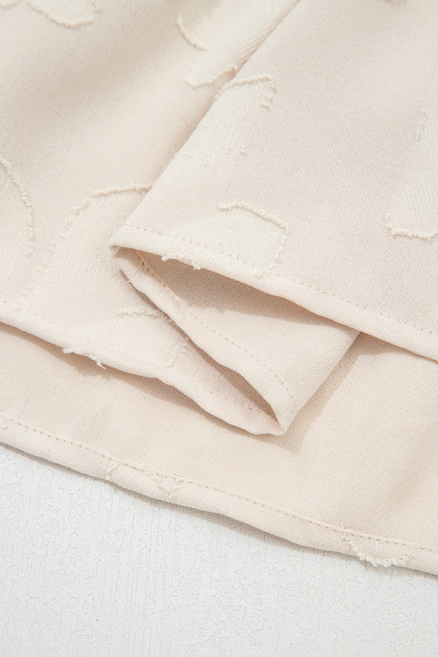 Parchment Long Sleeve Notched Neck Jacquard Tiered Mini Dress
