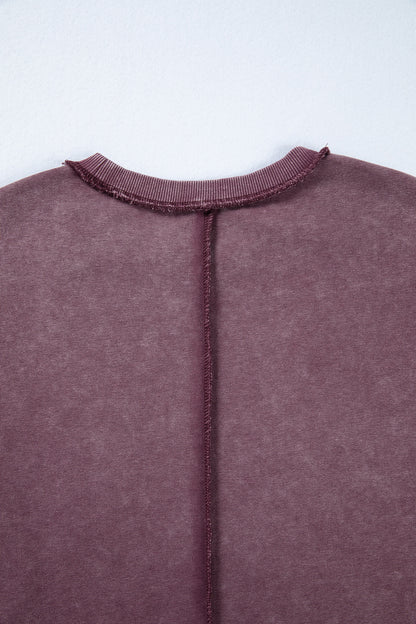 Red Sandalwood Mineral Wash Exposed Seam Side Slit Sweatshirt
