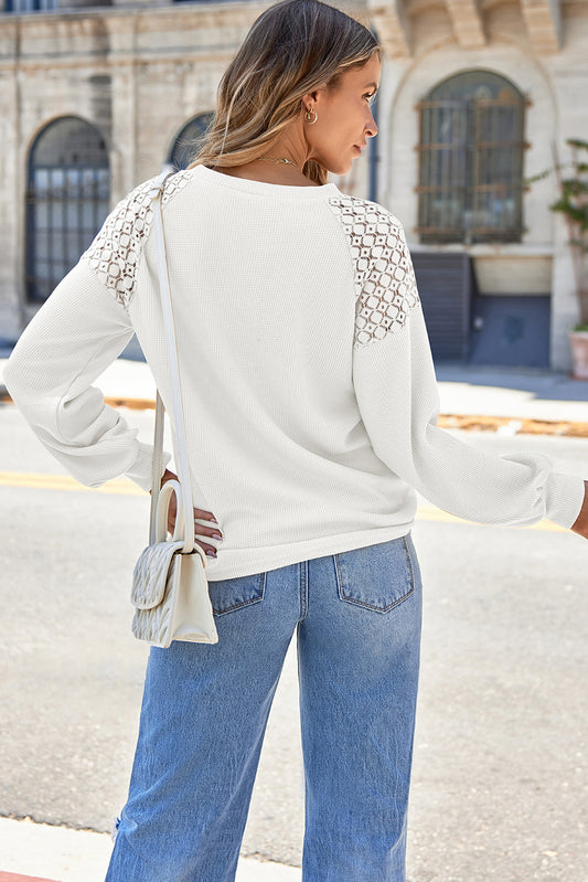 Chestnut Lace Long Sleeve Textured Pullover