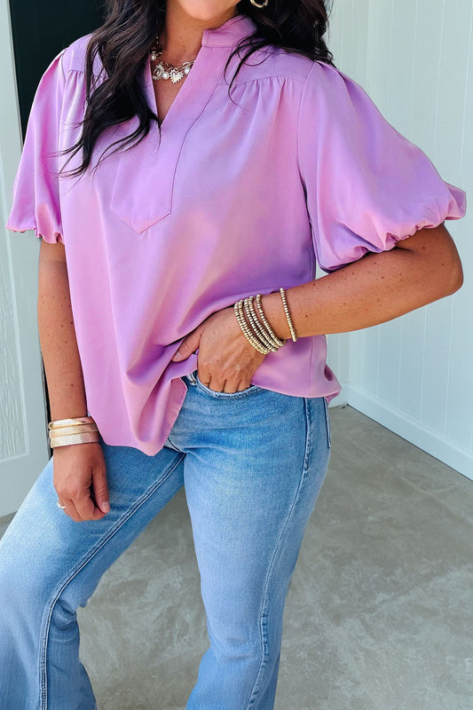 Phalaenopsis V Neck Puff Sleeve Summer Blouse