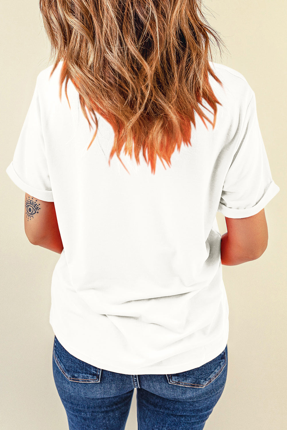 Yellow Cream Casual Plain Crew Neck Tee