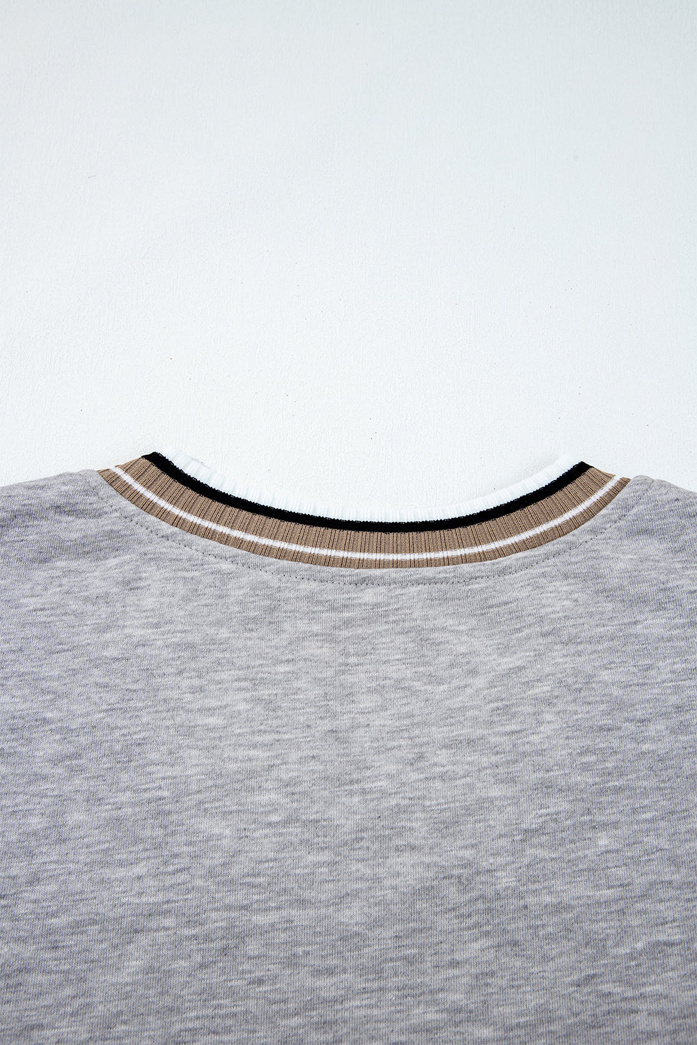Navy Blue Varsity Contrast Striped Trim V Neck Sweatshirt