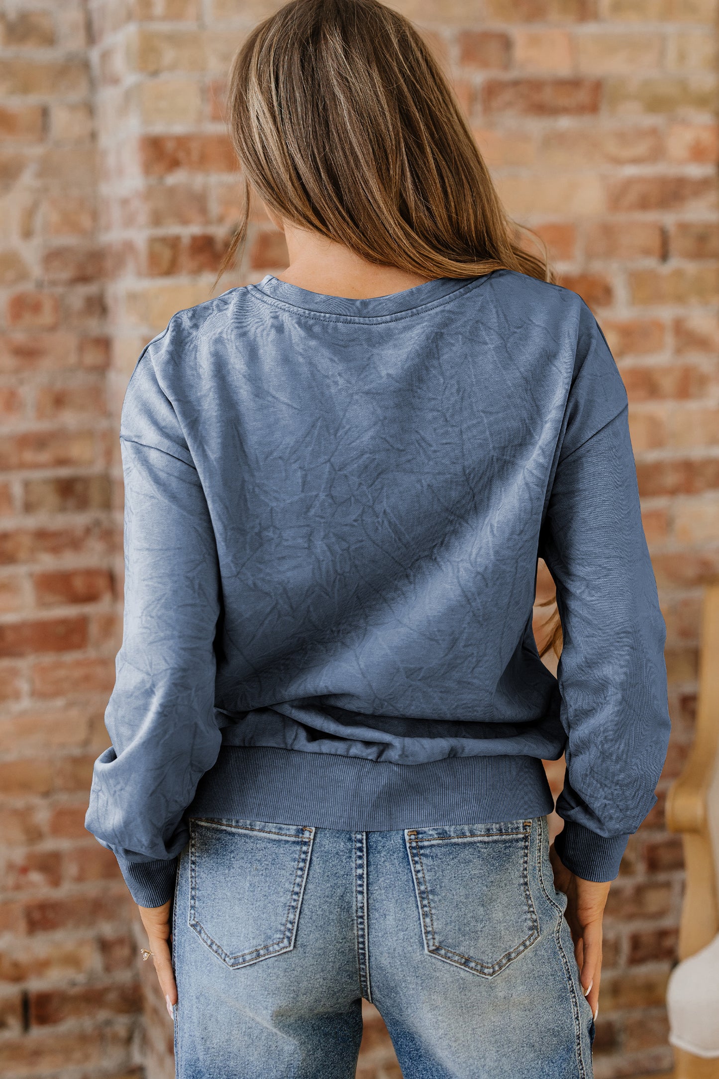 Real Teal saved by grace Letter Embroidery Mineral Wash Loose Sweatshirt