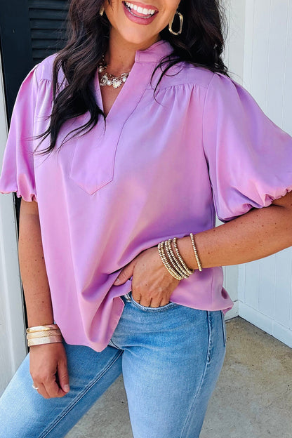 Phalaenopsis V Neck Puff Sleeve Summer Blouse