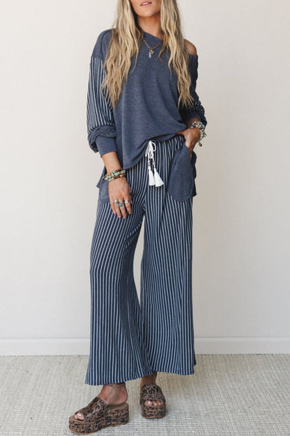 Green Bay Raw Seam Patchwork Long Sleeve Top Pocket Casual Pants 2pcs Set