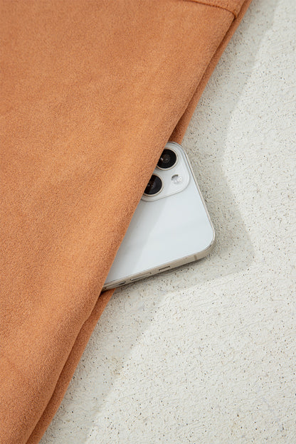 Thai Curry Collared V Neck Faux Suede Short Sleeve Shift Mini Dress