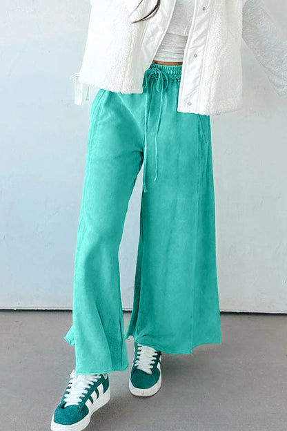 Sea Green Mineral Wash Drawstring Elastic Waist Raw Hem Loose Pants