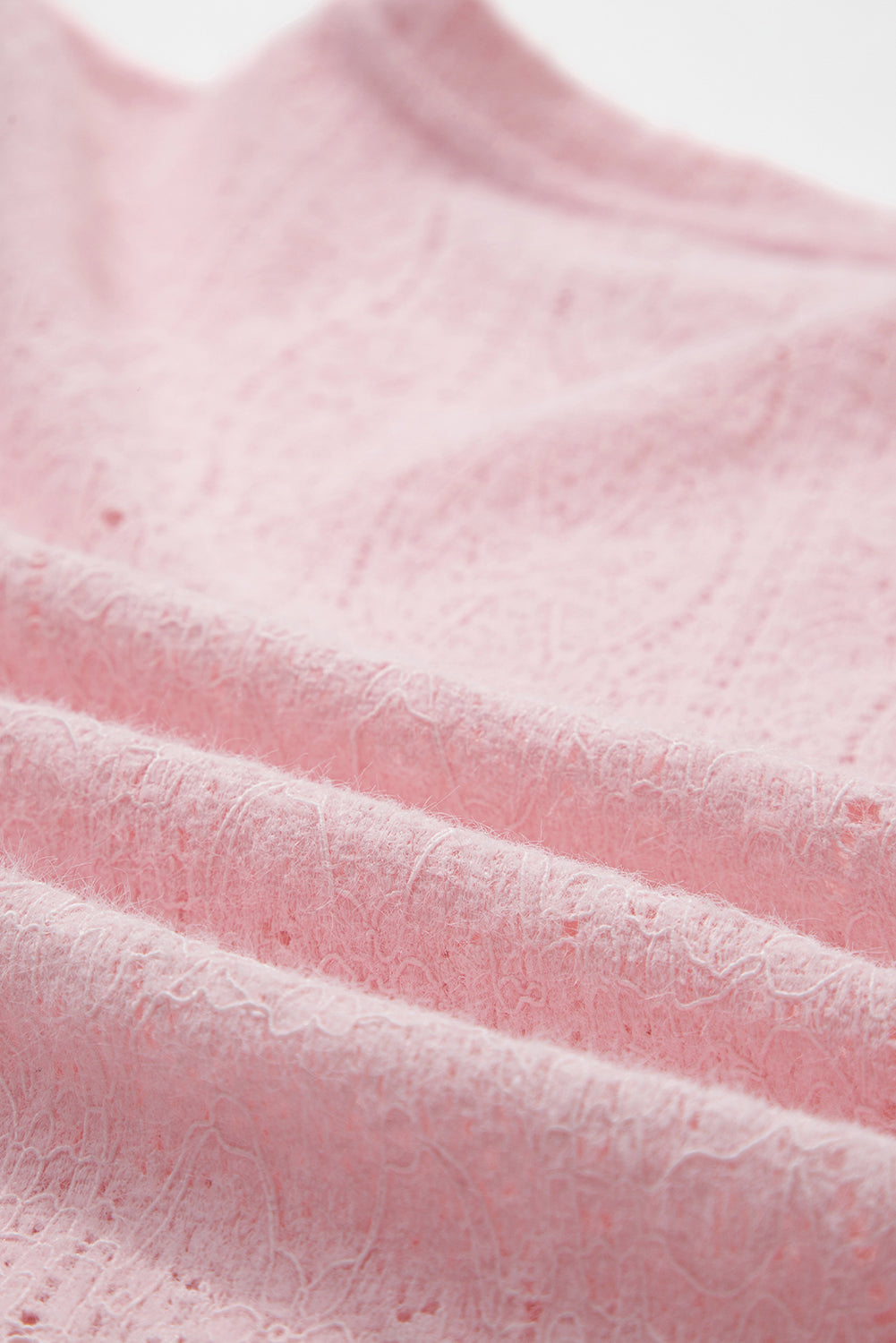 Light Pink Semi Sheer Lace Long Sleeve Cropped Top