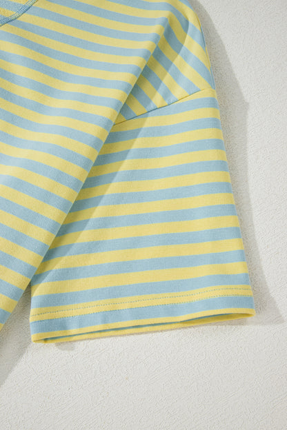 Yellow Stripe Drop Shoulder Boxy Casual Terry Short Set