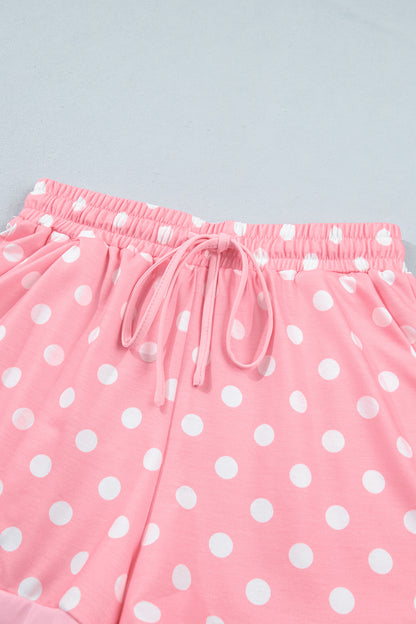 Sky Blue Polka Dot Oversized Top Drawstring Short Set