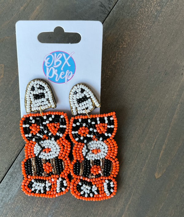 Halloween Boo Ghost Seed Bead Drop Earrings - OBX Prep