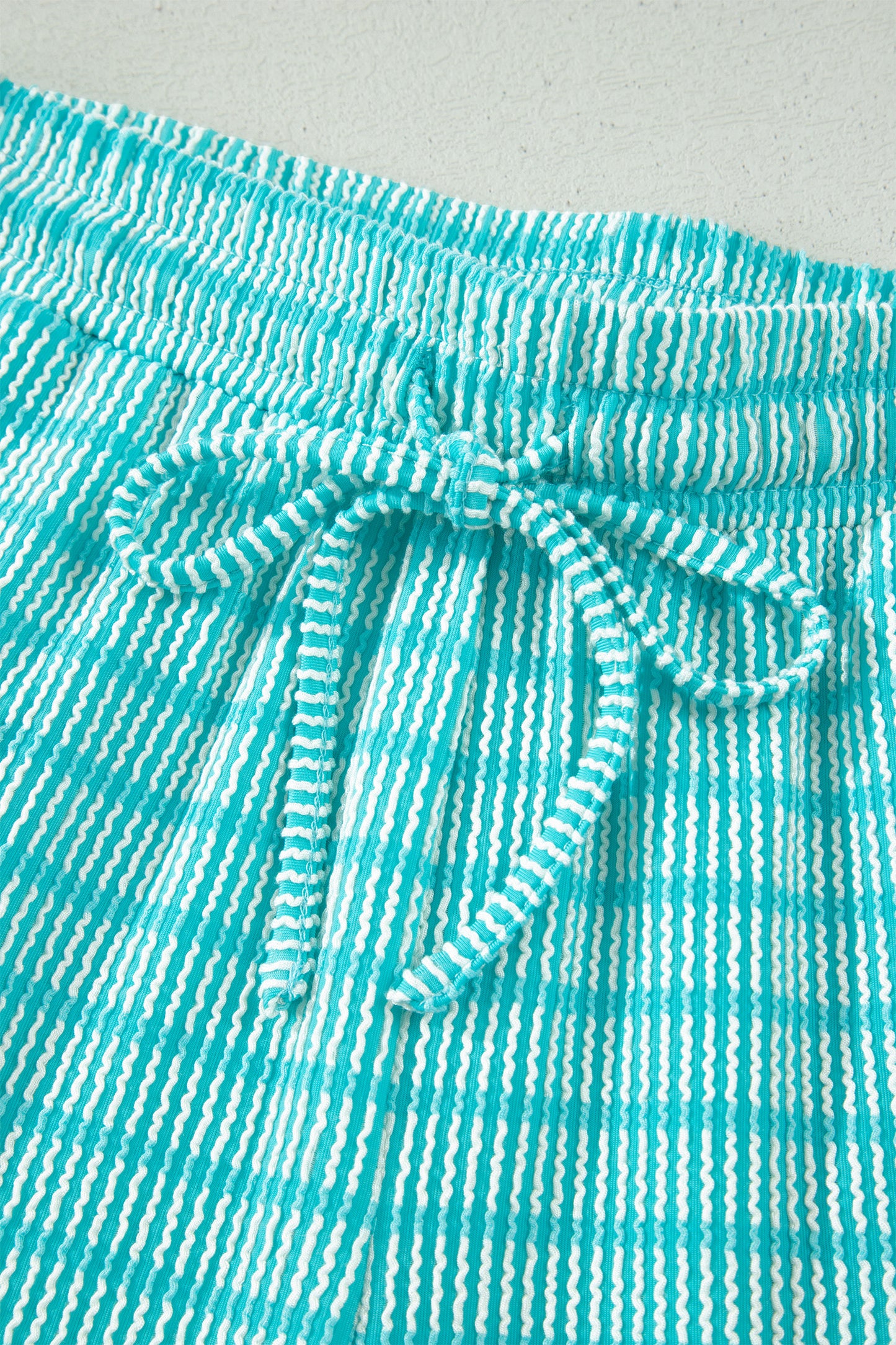 Rose Stripe Raised Rib Loose Tee Drawstring Elastic Waist 2pcs Short Set