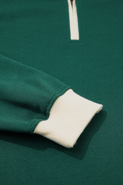 Evergreen Contrast Trim Zip Collar Long Sleeve Ruffle Hem Mini Dress