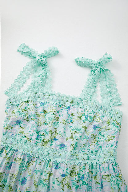 Green Floral Lace Tied Strap Empire Waist Maxi Dress