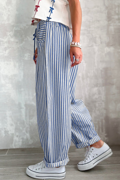 Red Stripe Drawstring Casual Loose Pants