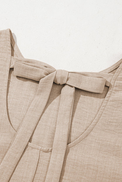 Smoke Gray Knot Scoop Back Ruffle Hem Sleeveless Mini Dress