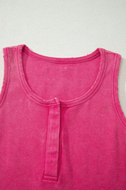 Bright Green Vintage Distressed Ribbed Mineral Wash Tank Top